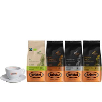 Bristot koffiebonen 2kg (4x500gr) + 1 cappuccino tas GRATIS